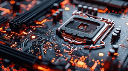 Poster - Close-up of a Computer Motherboard with a CPU Socket