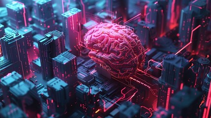 Wall Mural - The Digital Brain: A City of Technology