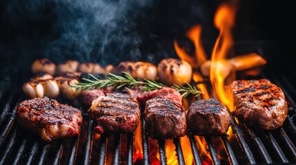 Juicy Steaks Grilling on a Hot BBQ