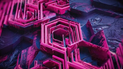 Poster - Abstract digital wallpaper featuring pink and purple hexagonal patterns with psychedelic details