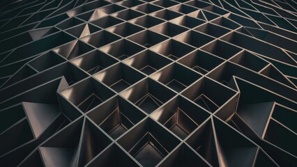 Poster - Geometric dark grid pattern for architectural and modern art backdrops 3D illustration