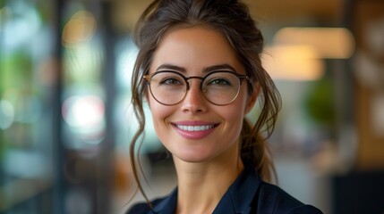 Wall Mural - portrait of a beautiful smiling business woman wearing a suit in an office