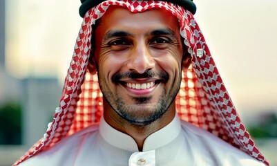 Poster - Portrait of a smiling arabian man in traditional clothes.