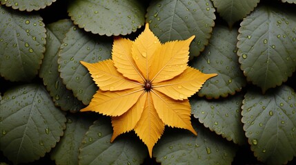 Poster - Autumn hues Orange tinged with yellow Maple Leaf encircled by a wooden 