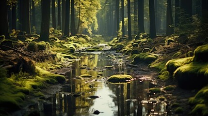 Poster - autumn forest in the morning  