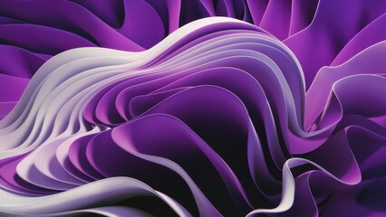 Poster - Wavy layers in a white to purple gradient over a vibrant purple background Concept of color shape and movement in a digitally generated image