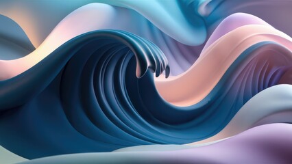 Poster - Gentle navy blue wave backdrop with a smooth gradient in pastel hues