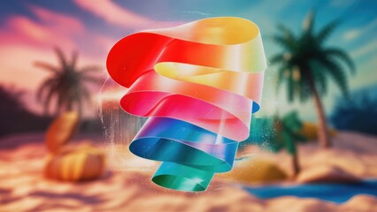 Poster - Vibrant pastel color gradient with red orange yellow pink blue and green hues Holographic abstract background with a soft blur effect Summerinspired blurred backdrop