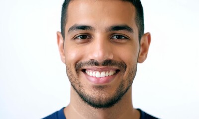 Wall Mural - Portrait of a young arabic man smiling over white background