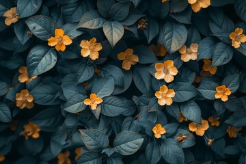 Poster - Wallpaper design with a black background, highlighting a bunch of leaves and flowers