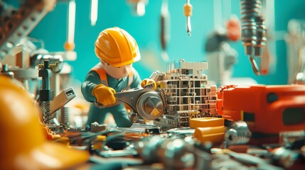 Poster - Collaborative Construction Team, a dynamic group of architects and engineers engaged in teamwork, showcasing their commitment to building innovation in a spacious environment.