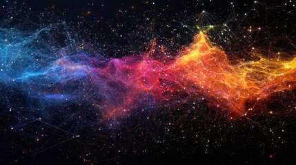 Poster - Power of Language Models, a dynamic graph illustrating the vast connections and influence of data in shaping advanced language processing technologies.
