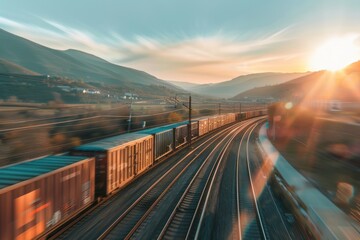 Wall Mural - Freight Train at Sunset