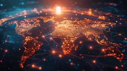 Wall Mural - Global Network Connections: A Digital World Map