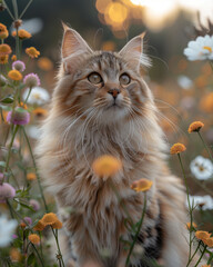 Wall Mural - a Sisyphean kitten, big dopey eyes, fluffy, pastels, sitting for their picture in a garden