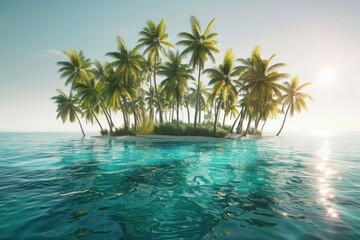 Wall Mural - Tropical Paradise: Palm Trees on a Secluded Island