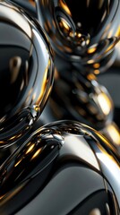 Aufkleber - Sleek metallic blobs in vintage black and charcoal grey, with reflective gold surfaces, merging into a luxurious abstract background.