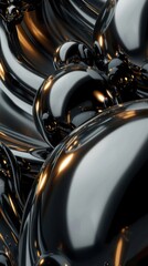 Aufkleber - Sleek metallic blobs in vintage black and charcoal grey, with reflective gold surfaces, merging into a luxurious abstract background.