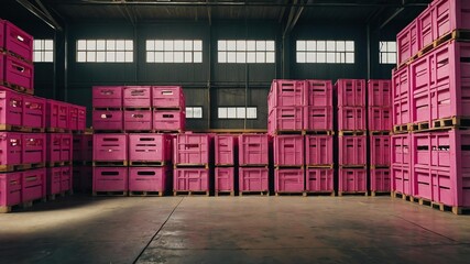 warehouse interior with pink wooden crates for backgro background