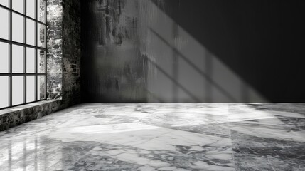 Wall Mural - Monochrome marble or granite countertop and bare floor for modern loft decor background