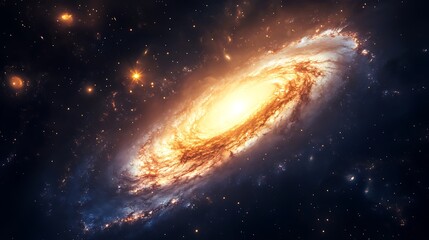 A spiral galaxy with clearly defined arms, glowing with starlight and cosmic dust