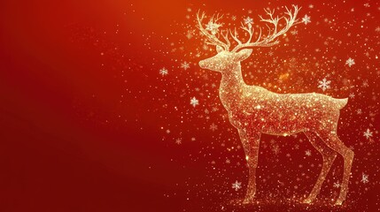 Aufkleber - 2D illustration of a reindeer made from tiny snowflakes and stars, with a bold red background and space for text or seasonal greetings.
