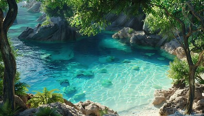 Wall Mural - Beautiful beach with turquoise water and rocks