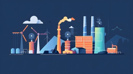 Poster -  a comparative visual of energy intensity across different sectors like manufacturing, transportation, residential, and commercial, showing variations in energy use with distinct visual cues for each 