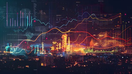 Poster -  a comparative visual of energy intensity across different sectors like manufacturing, transportation, residential, and commercial, showing variations in energy use with distinct visual cues for each 