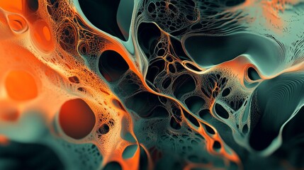 Poster - intricate abstract forms in vibrant orange and turquoise generated by ai art