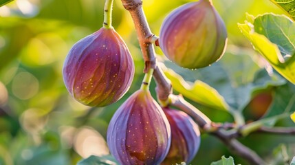 Ripe fig fruit hanging on the branch of fig tree