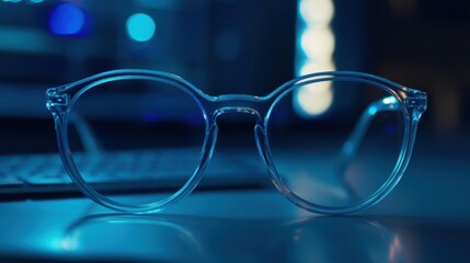 Sticker - Clear Glasses on a Blue Background