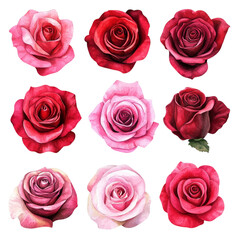 Sticker - set watercolor rose flower on white background