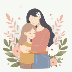 Wall Mural - daughter hugs her mother