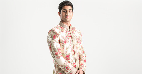 Sticker - Indian Groom in Floral Embroidered Anarkali Sherwani