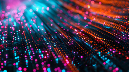 Wall Mural - close-up of thousands of strings of light inside a computer nanochip. technology concept.