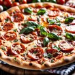 © ah.giel - Close up shot of pepperoni pizza with basil.