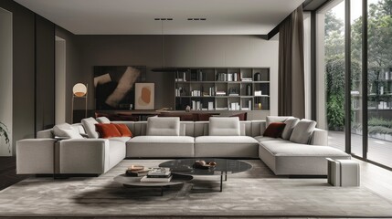 Poster - Contemporary living room with chic comfy couch.