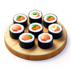 Poster - Sushi Rolls on Wooden Plate