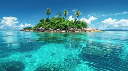 Wall Mural - Ocean Island. Tropical Paradise Landscape of Seychelles in Turquoise Water