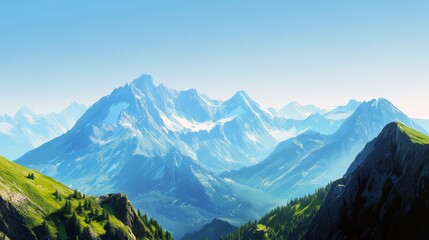 Wall Mural - Majestic Mountains with Clear Skies