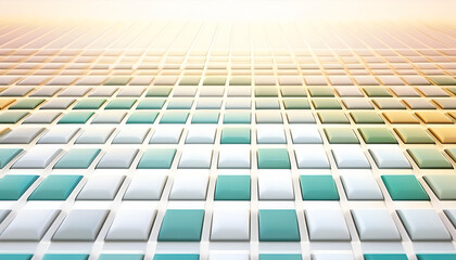 Poster - Abstract geometric pattern with turquoise and white tiles in soft morning light