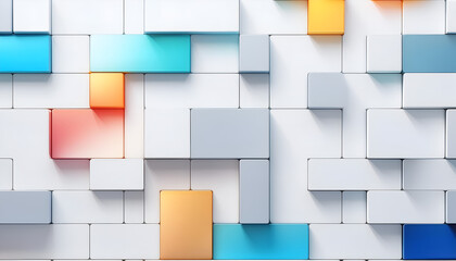 Aufkleber - Colorful geometric blocks arranged creatively on a textured surface in a bright, modern setting