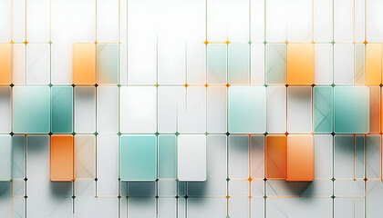 Aufkleber - Abstract geometric pattern with soft orange and teal rectangles on a light background