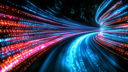 Poster - Vibrant light trails in a dark space create an abstract illusion of speed and movement
