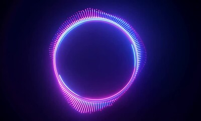 Wall Mural - Neon Pulse: A vibrant, circular audio waveform pulsates with energy, set against a dark background. Ideal for music, technology, and abstract concepts.  