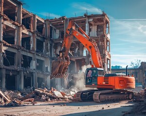 Sticker - orange excavator destroying building