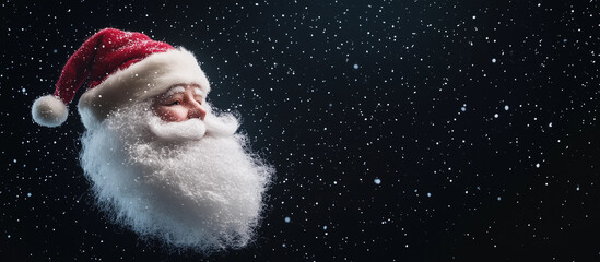 Santa Claus face cloud night star sky dark background Christmas holiday concept surreal festive winter advertising creative visual media decoration retail store marketing unique design banner backdrop