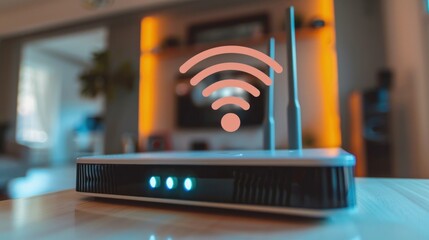 A WiFi router emitting signals against the backdrop of a room