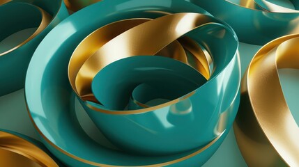 Aufkleber - An engaging 3D abstract design featuring geometric gradients in energetic teal and gold, where smooth transitions between shapes